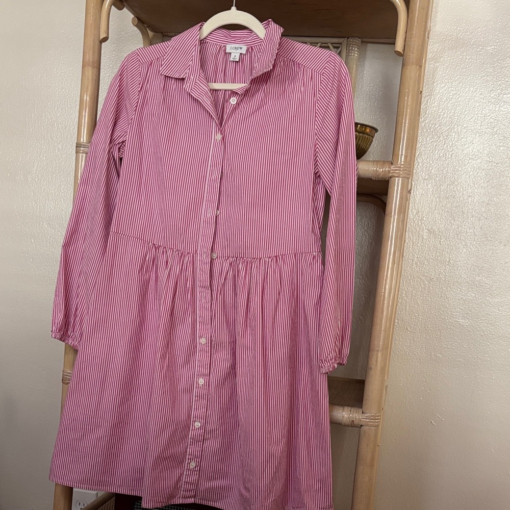 J. Crew Pink and White Striped Button-Front Dress